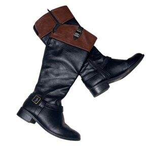 Solans Brown & Black Knee High Riding Boots